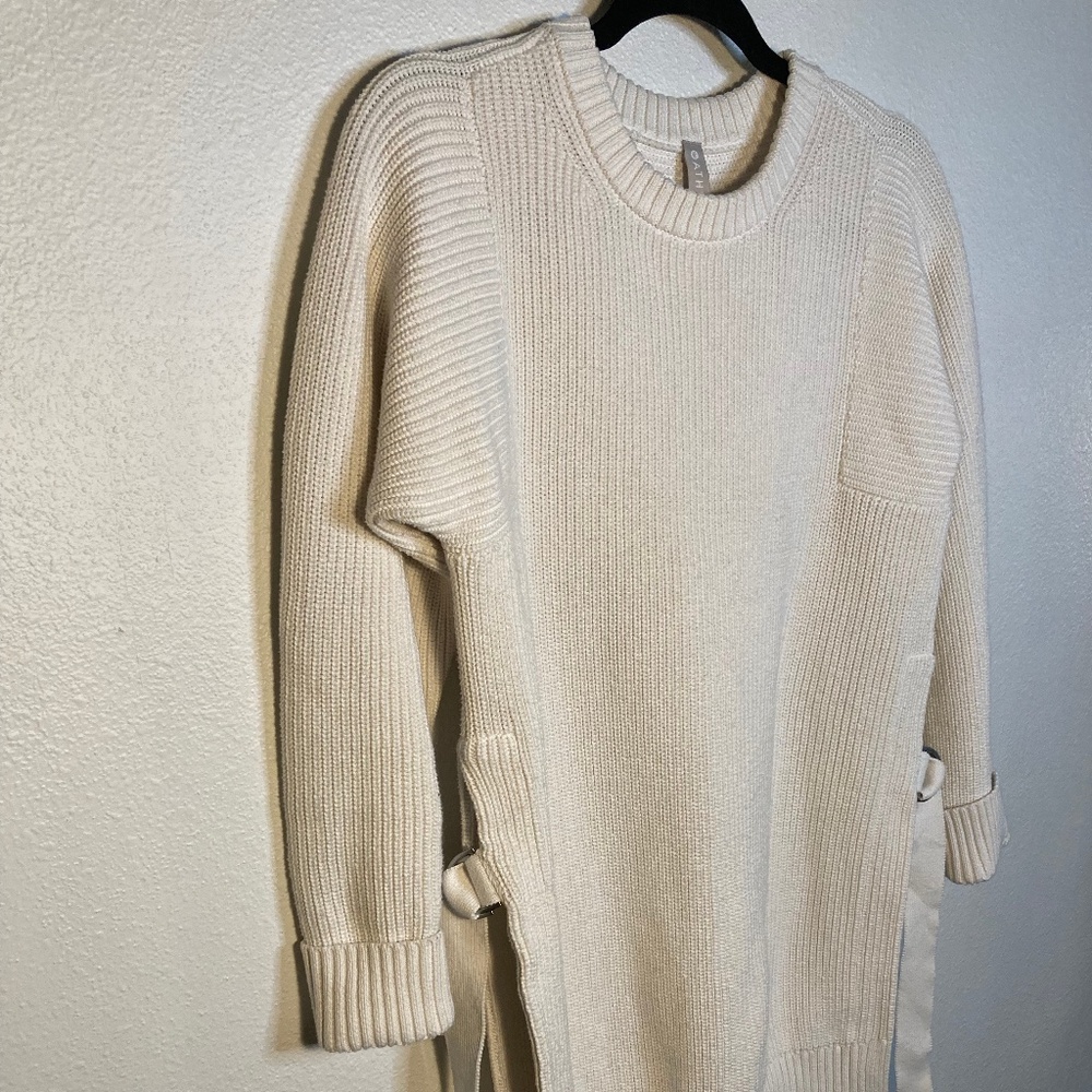 ATHLETA West End Knit Tunic Sweater in Dove White Baggy Loose-Fit